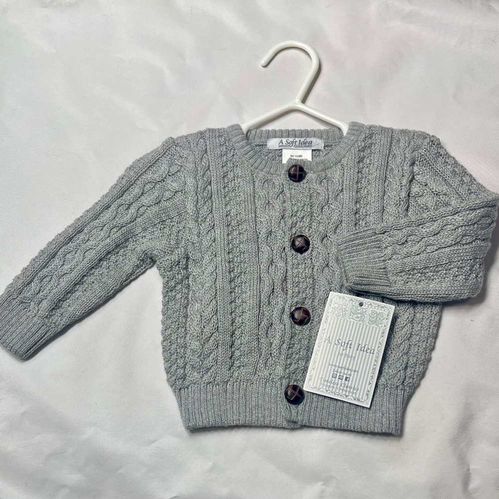 A Soft Idea, Classic Aran Knit Button Front Cardigan, 6M, NWT